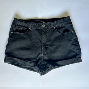 Cuffed Black Jean Shorts